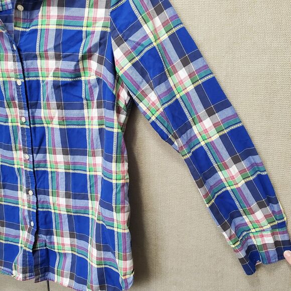 TALBOTS 100% Cotton Multicolor Plaid Long Sleeve Button-Up Shirt Size Medium - Picture 2 of 5